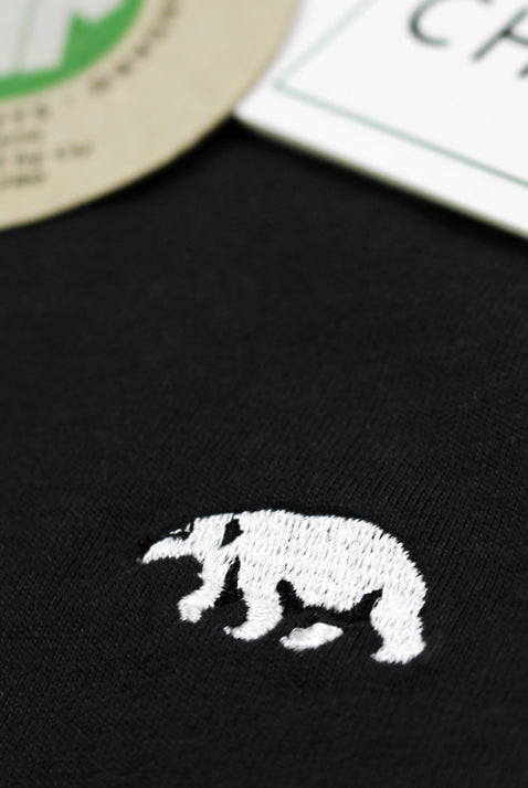 T-shirt in Cotone Organico Nera dettaglio Orso Polare