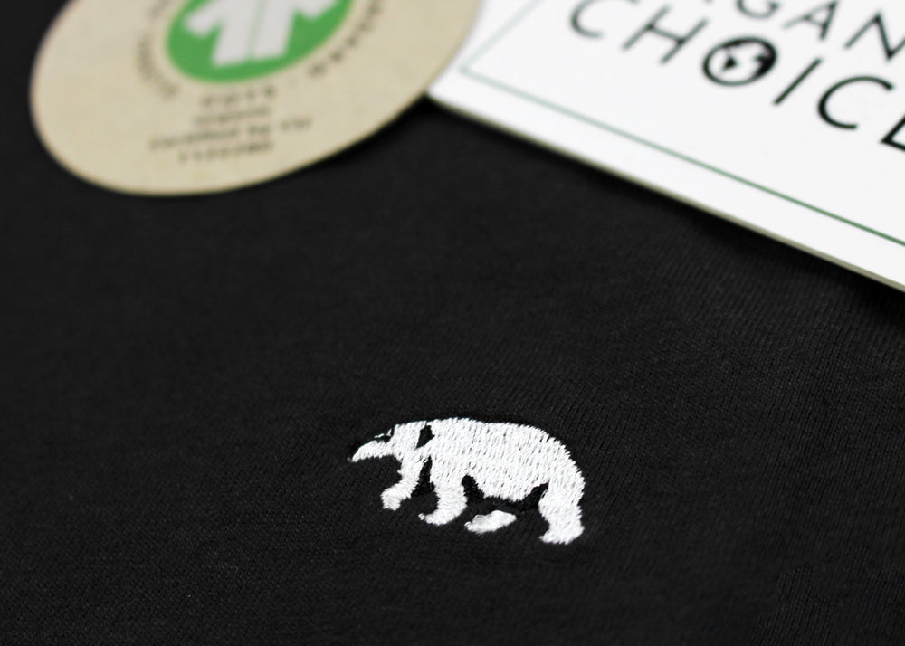 T-shirt in Cotone Organico Nera dettaglio Orso Polare