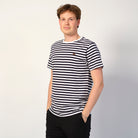 T-shirt in Cotone Organico a Righe Bianco e Blu - Tigre Uomo