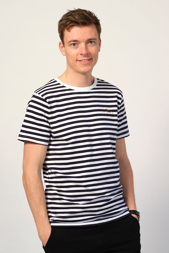 Uomo T-shirt in Cotone Organico a Righe Bianco e Blu - Tigre
